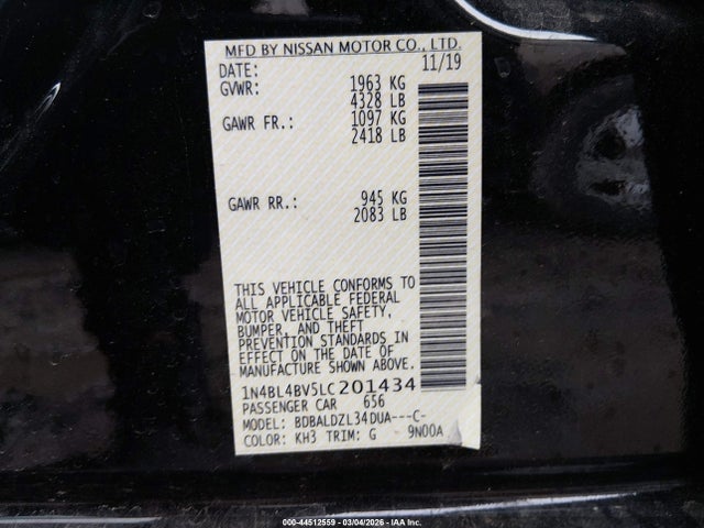 Nissan Altima S Fwd 2020 1N4BL4BV5LC201434 Image 9