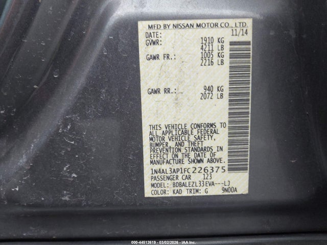Nissan Altima 2.5 S 2015 1N4AL3AP1FC226375 Image 9