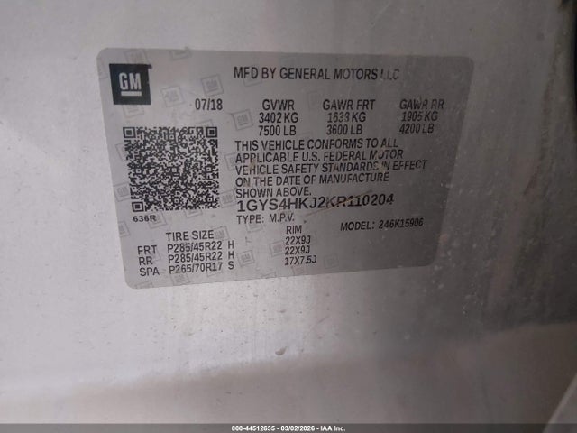 Продаж на аукціоні авто 2019 Cadillac Escalade Esv Luxury, vin: 1GYS4HKJ2KR110204, номер лоту: 44512635