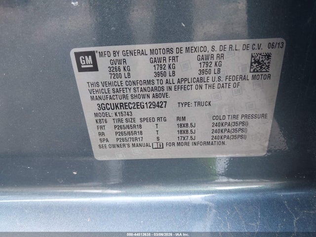 Продажа на аукционе авто 2014 Chevrolet Silverado 1500 1lt, vin: 3GCUKREC2EG129427, номер лота: 44512638