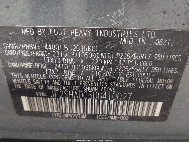 Aukcja sprzedaży 2013 Subaru Forester 2.5x Premium, vin: JF2SHADC5DG410027, numer aukcji: 44512654