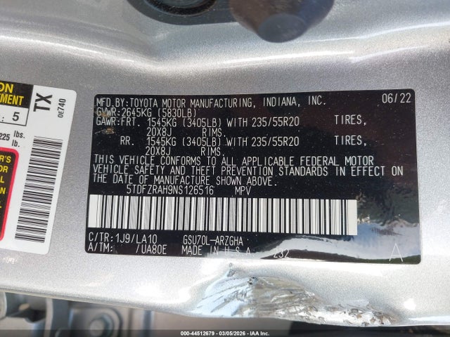 2022 TOYOTA HIGHLANDER 5TDFZRAH9NS126516 Photo 8