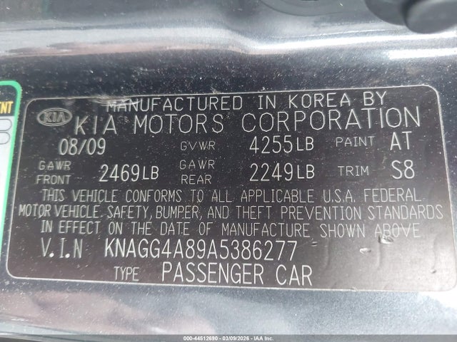 Aukcja sprzedaży 2010 Kia Optima Lx, vin: KNAGG4A89A5386277, numer aukcji: 44512690