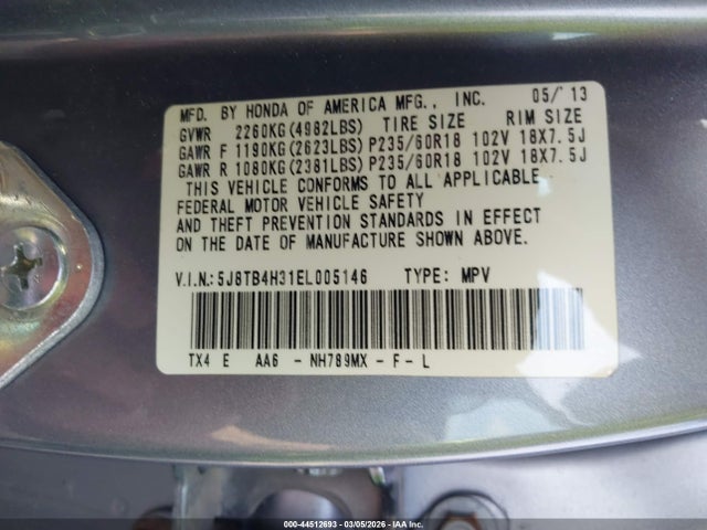 2014 Acura Rdx მანქანა იყიდება აუქციონზე, vin: 5J8TB4H31EL005146, აუქციონის ნომერი: 44512693