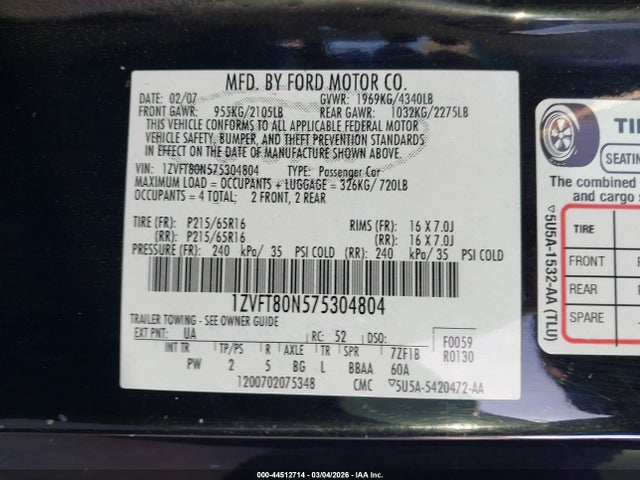 2007 FORD MUSTANG 1ZVFT80N575304804 Photo 8