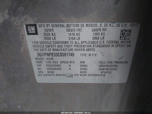 2012 CADILLAC SRX 3GYFNFE30CS581749 Photo 8