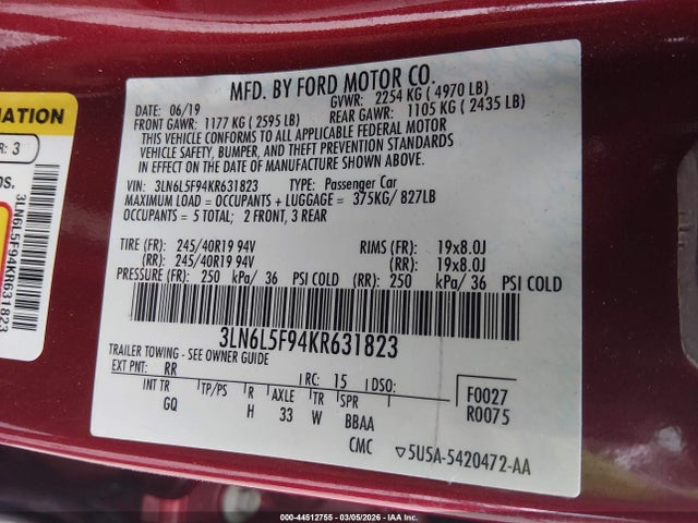 3LN6L5F94KR631823 Lincoln Mkz Reserve Ii