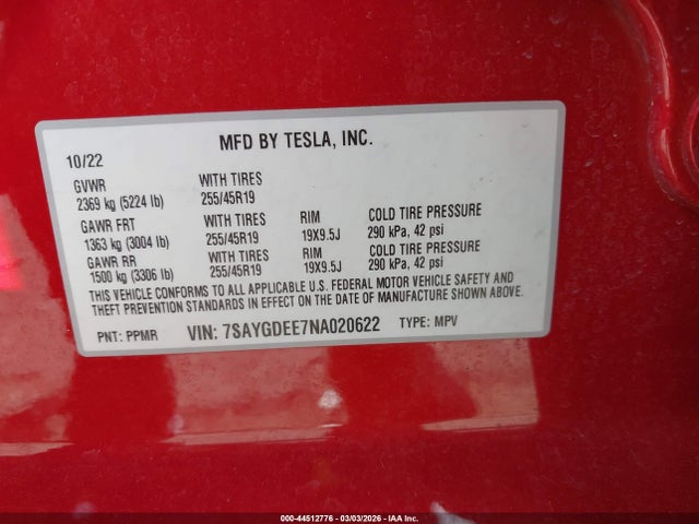 2022 TESLA MODEL Y 7SAYGDEE7NA020622 Photo 8