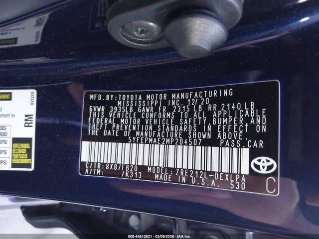 Toyota COROLLA LE 2021 5YFEPMAE2MP204507 Image 9