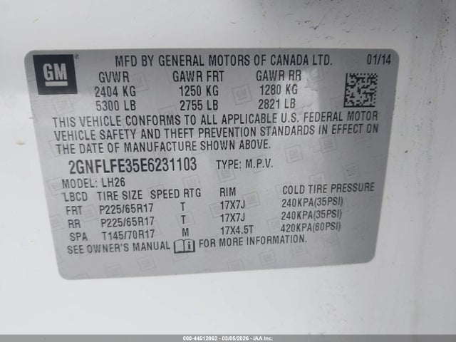 Chevrolet EQUINOX 1LT 2014 2GNFLFE35E6231103 Image 9