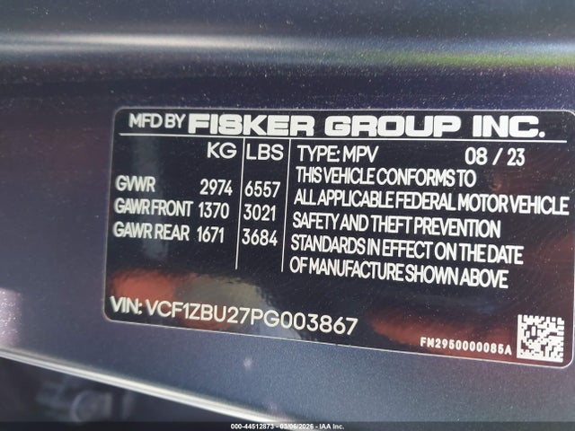 Fisker Ocean One 2023 VCF1ZBU27PG003867 Image 9