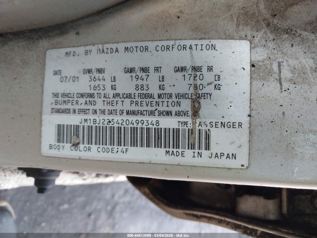 Aukcja sprzedaży 2002 Mazda Protege Dx/es/lx, vin: JM1BJ225420499348, numer aukcji: 44512899