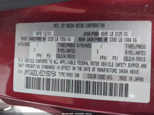 Aukcja sprzedaży 2014 Mazda Mazda5 Grand Touring, vin: JM1CW2DLXE0169154, numer aukcji: 44512909