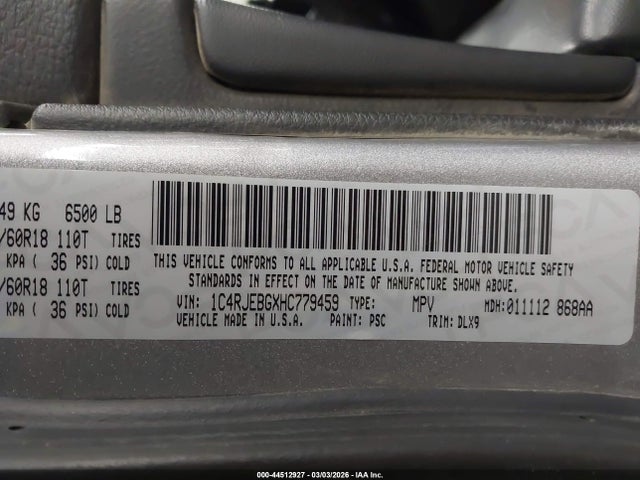 Aukcja sprzedaży 2017 Jeep Grand Cherokee Limited 4x2, vin: 1C4RJEBGXHC779459, numer aukcji: 44512927