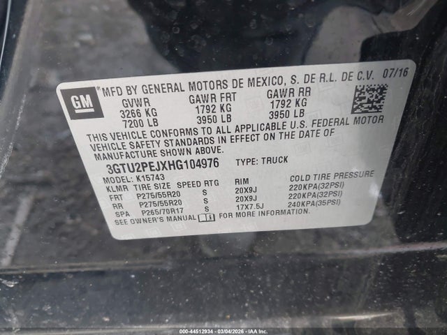 Aukcja sprzedaży 2017 Gmc Sierra 1500 Denali, vin: 3GTU2PEJXHG104976, numer aukcji: 44512934