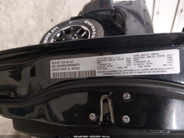 Aukcja sprzedaży 2021 Ram 2500 Big Horn  4x4 6'4 Box, vin: 3C6UR5DL9MG584819, numer aukcji: 44512966