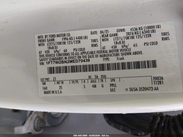 Ford F-250 Xlt 2021 1FT7W2BN2MED70439 Image 9
