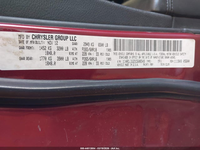 Продаж на аукціоні авто 2013 Dodge Durango Crew, vin: 1C4RDJDG2DC608549, номер лоту: 44513004