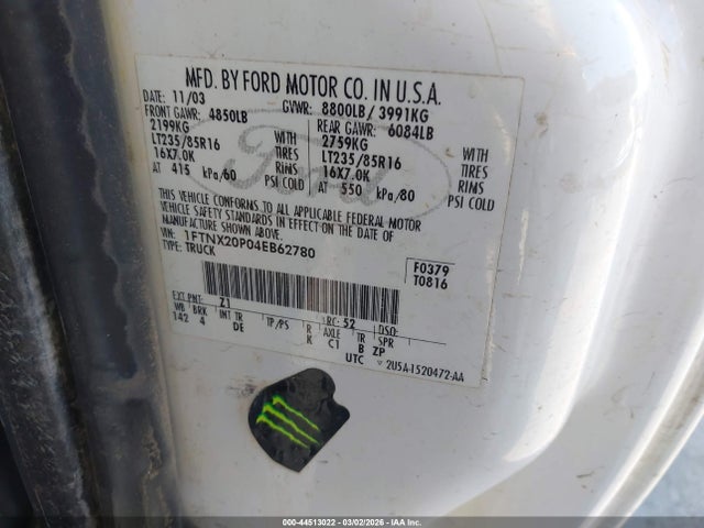 2004 FORD F-250 1FTNX20P04EB62780 Photo 8