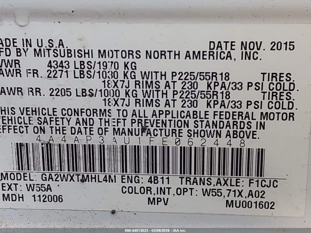 Продаж на аукціоні авто 2015 Mitsubishi Outlander Sport Es, vin: 4A4AP3AU1FE062448, номер лоту: 44513023