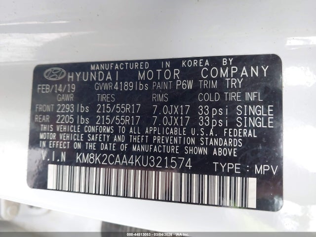 2019 HYUNDAI KONA KM8K2CAA4KU321574 Photo 8