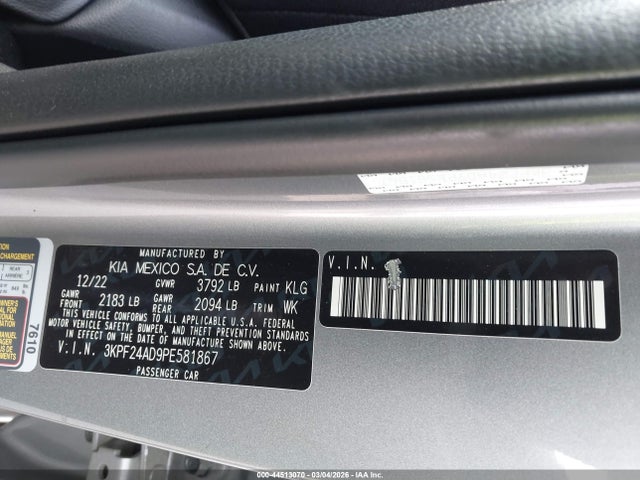 Aukcja sprzedaży 2023 Kia Forte Lxs, vin: 3KPF24AD9PE581867, numer aukcji: 44513070
