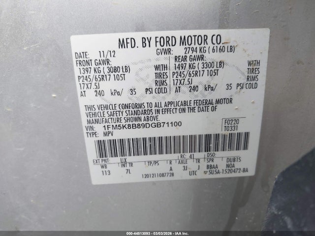 Продажа на аукционе авто 2013 Ford Explorer, vin: 1FM5K8B89DGB71100, номер лота: 44513093