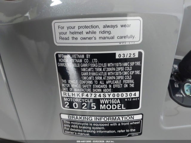 Honda Ww160 A 2025 RLHKF4724SY000304 Image 10