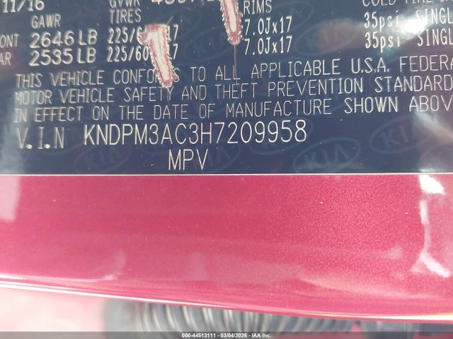 Aukcja sprzedaży 2017 Kia Sportage Lx, vin: KNDPM3AC3H7209958, numer aukcji: 44513111