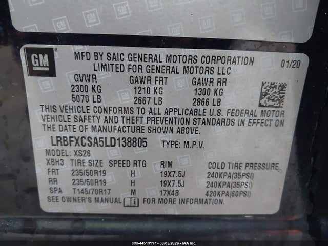 Aukcja sprzedaży 2020 Buick Envision Fwd Essence, vin: LRBFXCSA5LD138805, numer aukcji: 44513117