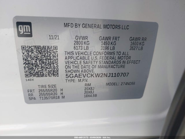 Продаж на аукціоні авто 2022 Buick Enclave Awd Avenir, vin: 5GAEVCKW2NJ110707, номер лоту: 44513173
