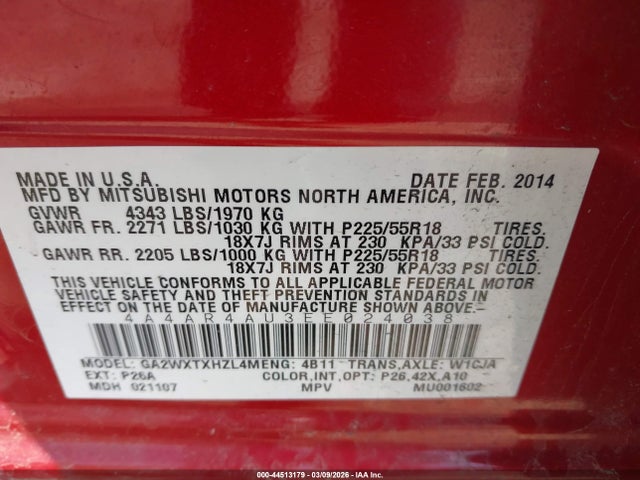 Продаж на аукціоні авто 2014 Mitsubishi Outlander Sport Se, vin: 4A4AR4AU3EE024038, номер лоту: 44513179