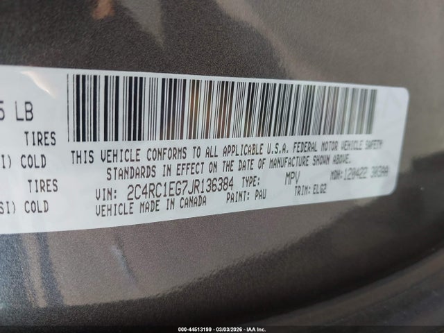 Aukcja sprzedaży 2018 Chrysler Pacifica Touring L Plus, vin: 2C4RC1EG7JR136384, numer aukcji: 44513199