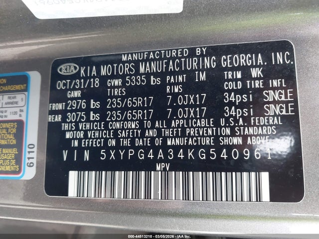 2019 KIA SORENTO 5XYPG4A34KG540961 Photo 8