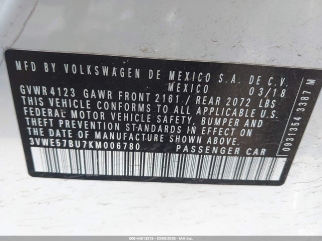 Aukcja sprzedaży 2019 Volkswagen Jetta 1.4t Sel, vin: 3VWE57BU7KM006780, numer aukcji: 44513215