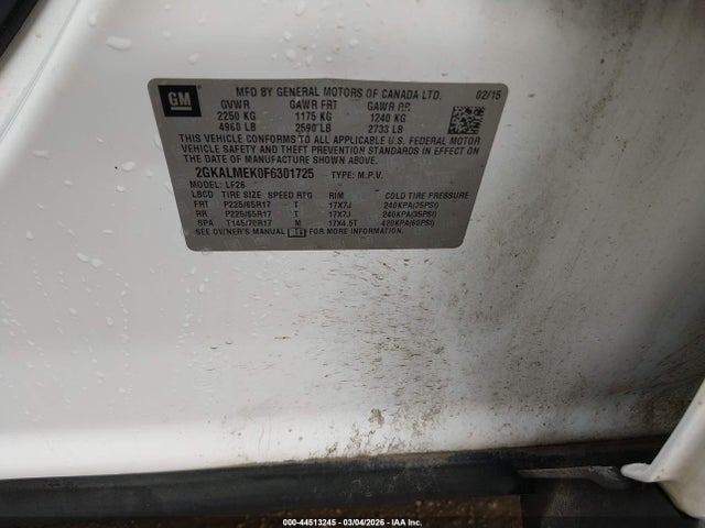 2015 Gmc Terrain Sle-1 მანქანა იყიდება აუქციონზე, vin: 2GKALMEK0F6301725, აუქციონის ნომერი: 44513245