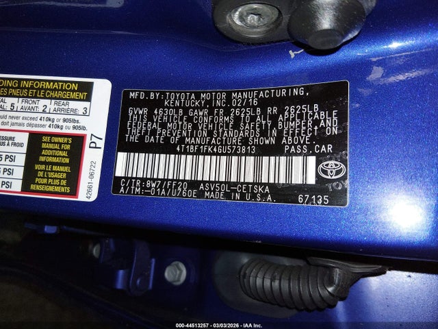 Aukcja sprzedaży 2016 Toyota Camry Se, vin: 4T1BF1FK4GU573813, numer aukcji: 44513257