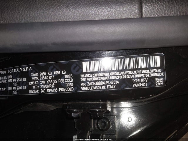 44513266 :رقم المزاد ، ZACNJBBB4LPL47534 vin ، 2020 Jeep Renegade Latitude 4x4 مزاد بيع