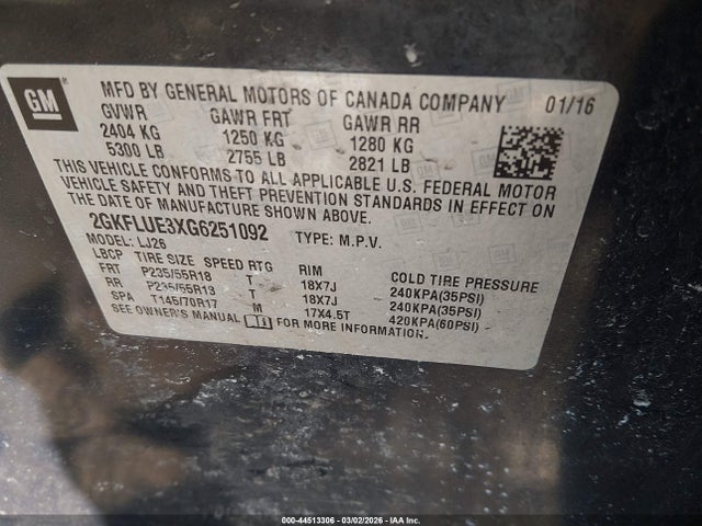 2GKFLUE3XG6251092 GMC Terrain Slt