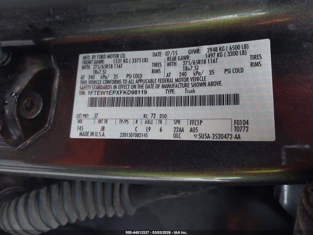 Auction sale of the 2015 Ford F-150 Xlt, vin: 1FTEW1EPXFKD98119, lot number: 44513337