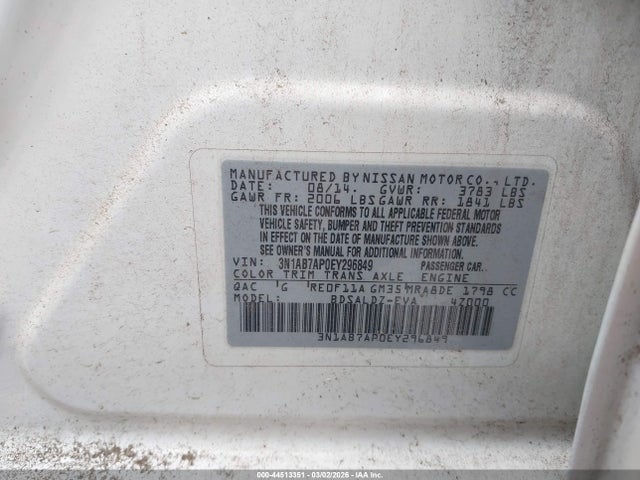 3N1AB7AP0EY296849 Nissan SENTRA SV
