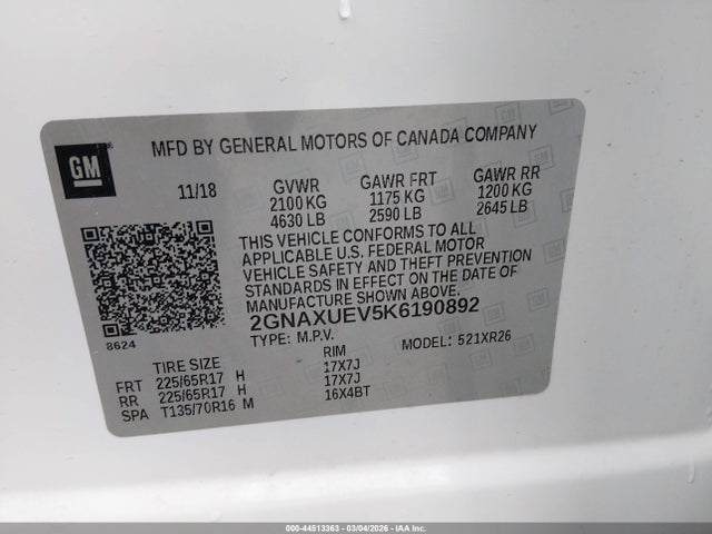 2GNAXUEV5K6190892 Chevrolet EQUINOX LT