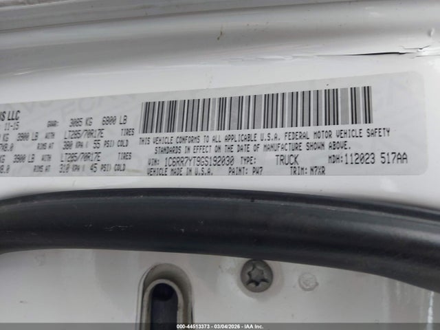 44513373 :رقم المزاد ، 1C6RR7YT9GS192030 vin ، 2016 Ram 1500 مزاد بيع