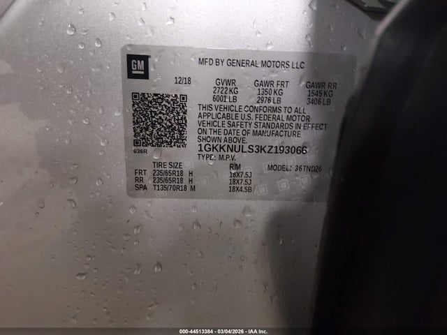 Aukcja sprzedaży 2019 Gmc Acadia Slt-1, vin: 1GKKNULS3KZ193066, numer aukcji: 44513384