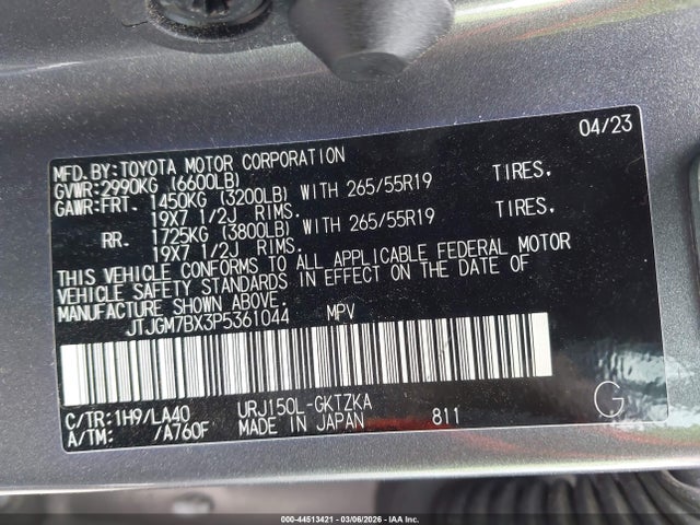 Aukcja sprzedaży 2023 Lexus Gx 460 Luxury, vin: JTJGM7BX3P5361044, numer aukcji: 44513421