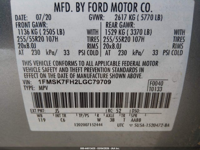 2020 FORD EXPLORER 1FMSK7FH2LGC79709 Photo 8