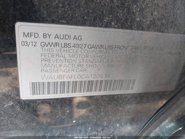 Aukcja sprzedaży 2012 Audi A4 2.0t Premium, vin: WAUBFAFL0CA120634, numer aukcji: 44513432
