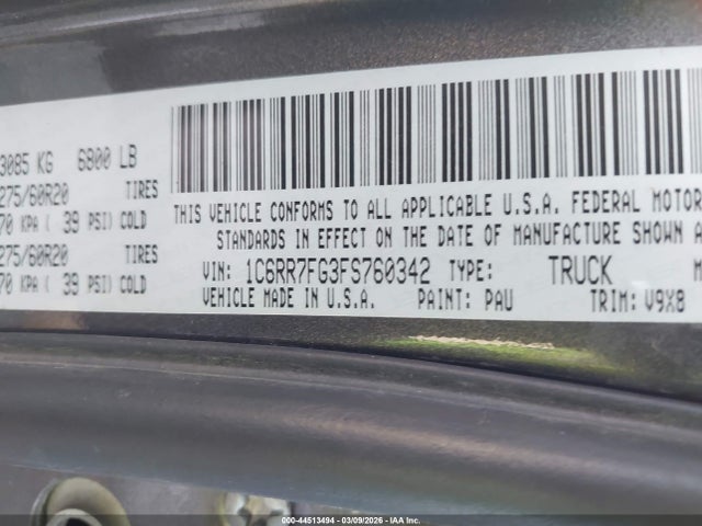 2015 Ram 1500 Express მანქანა იყიდება აუქციონზე, vin: 1C6RR7FG3FS760342, აუქციონის ნომერი: 44513494