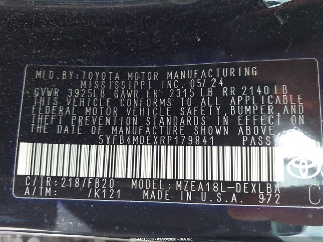 2024 TOYOTA COROLLA 5YFB4MDEXRP179841 Photo 8