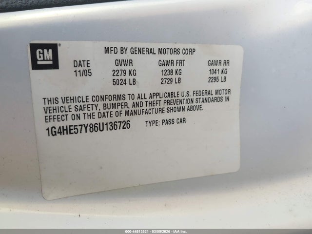 Aukcja sprzedaży 2006 Buick Lucerne Cxs, vin: 1G4HE57Y86U136726, numer aukcji: 44513521